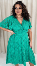 CurveWow Lace  Dipped Hem Knot Front Dress Green