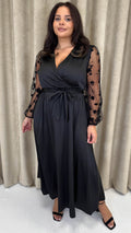 CurveWow Mesh Detail Wrap Midaxi Dress Black