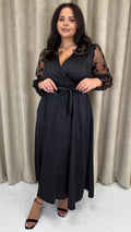 CurveWow Mesh Detail Wrap Midaxi Dress Black
