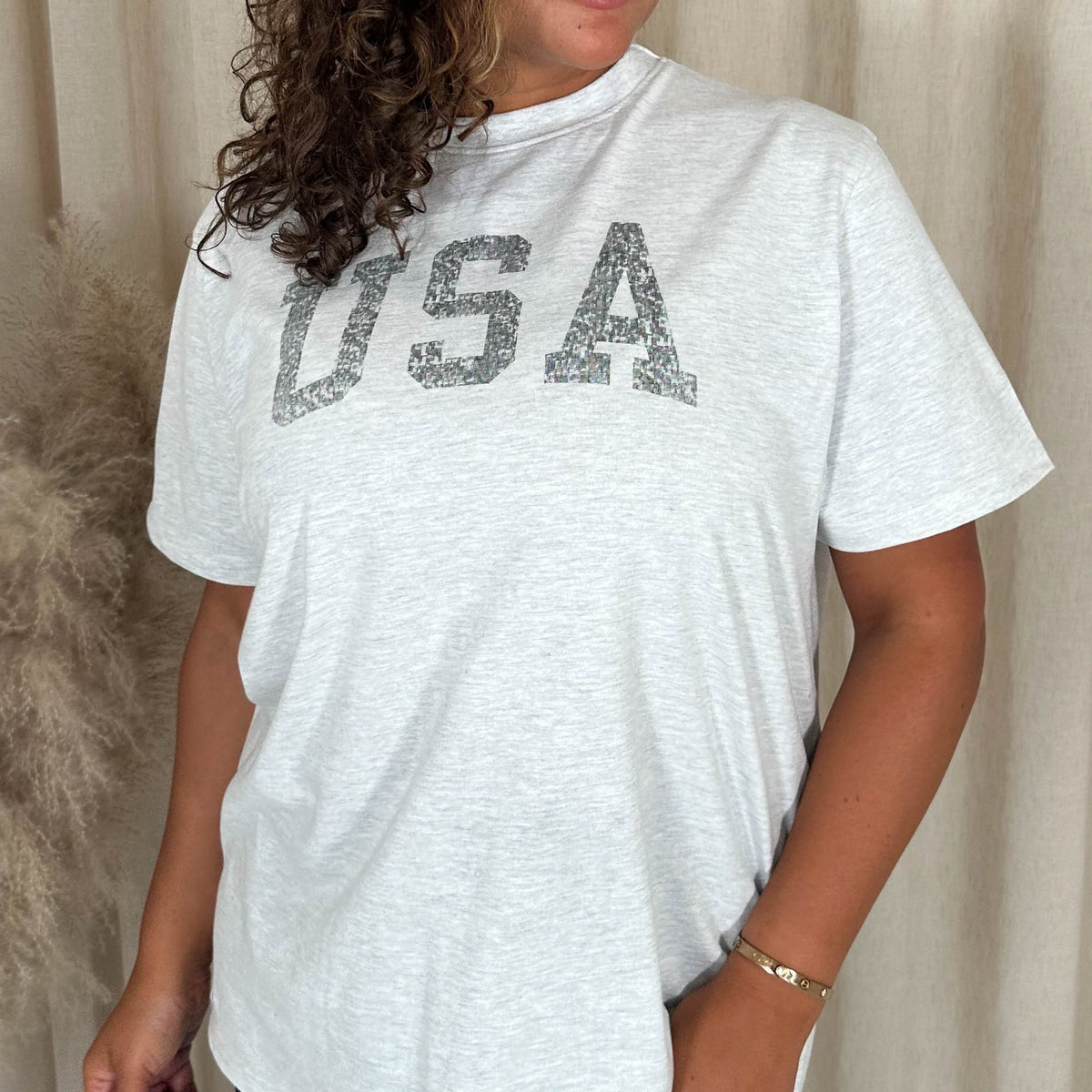 CurveWow Acid Wash 'USA' Slogan T-Shirt White