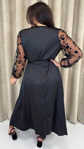 CurveWow Mesh Detail Wrap Midaxi Dress Black