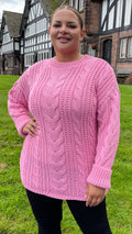 CurveWow Cable Knit Jumper Pink