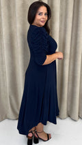 CurveWow 3/4 Balloon Sleeve Wrap Midi Dress Navy