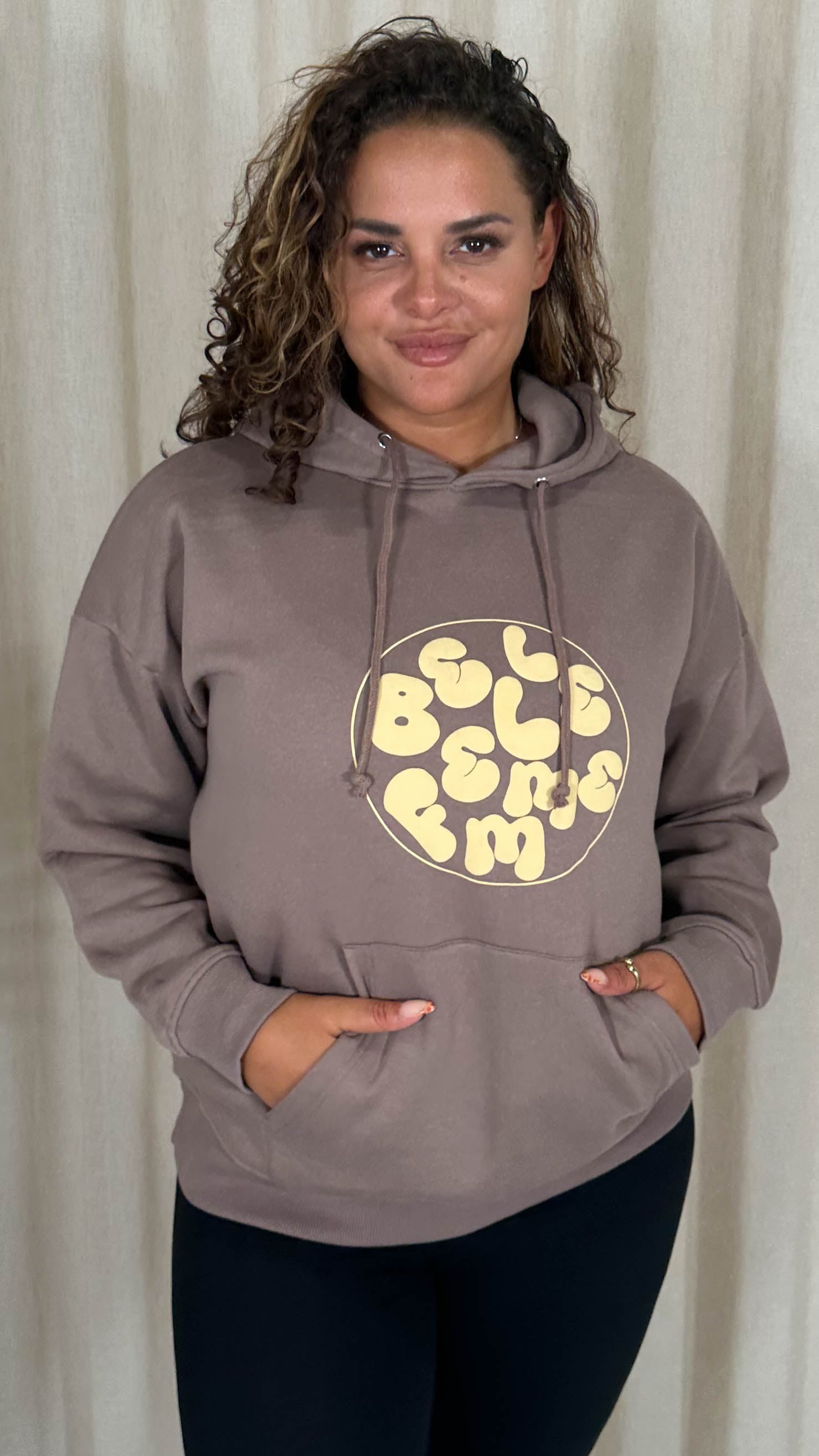 CurveWow Puff Print Hoodie Taupe