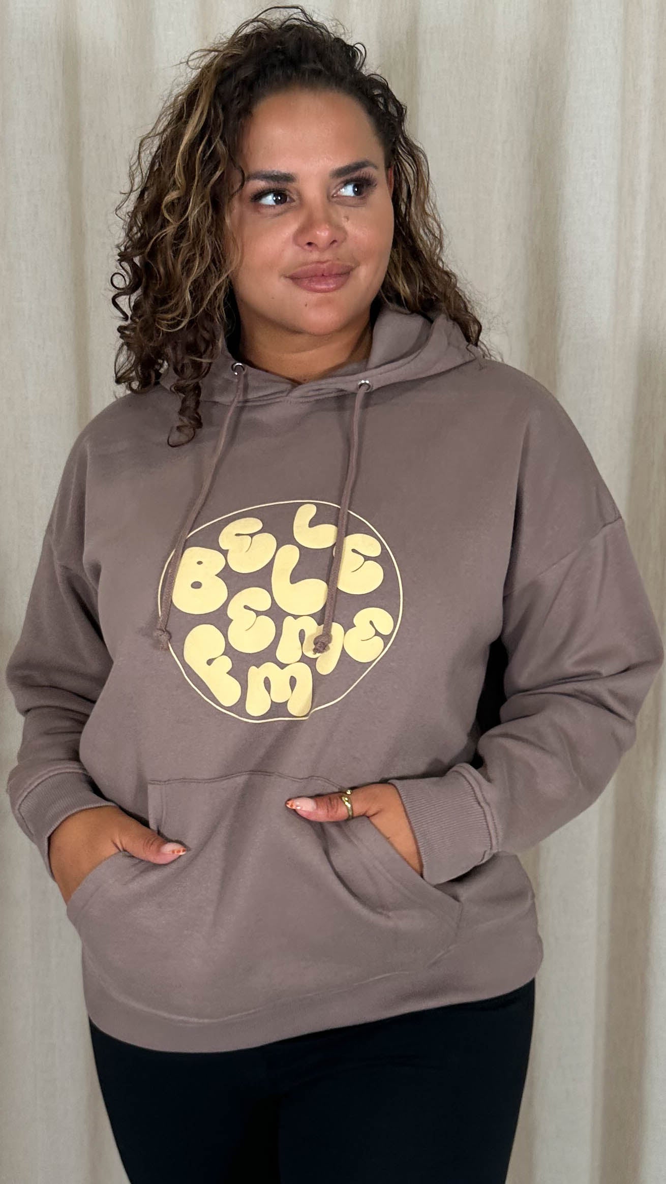 CurveWow Puff Print Hoodie Taupe