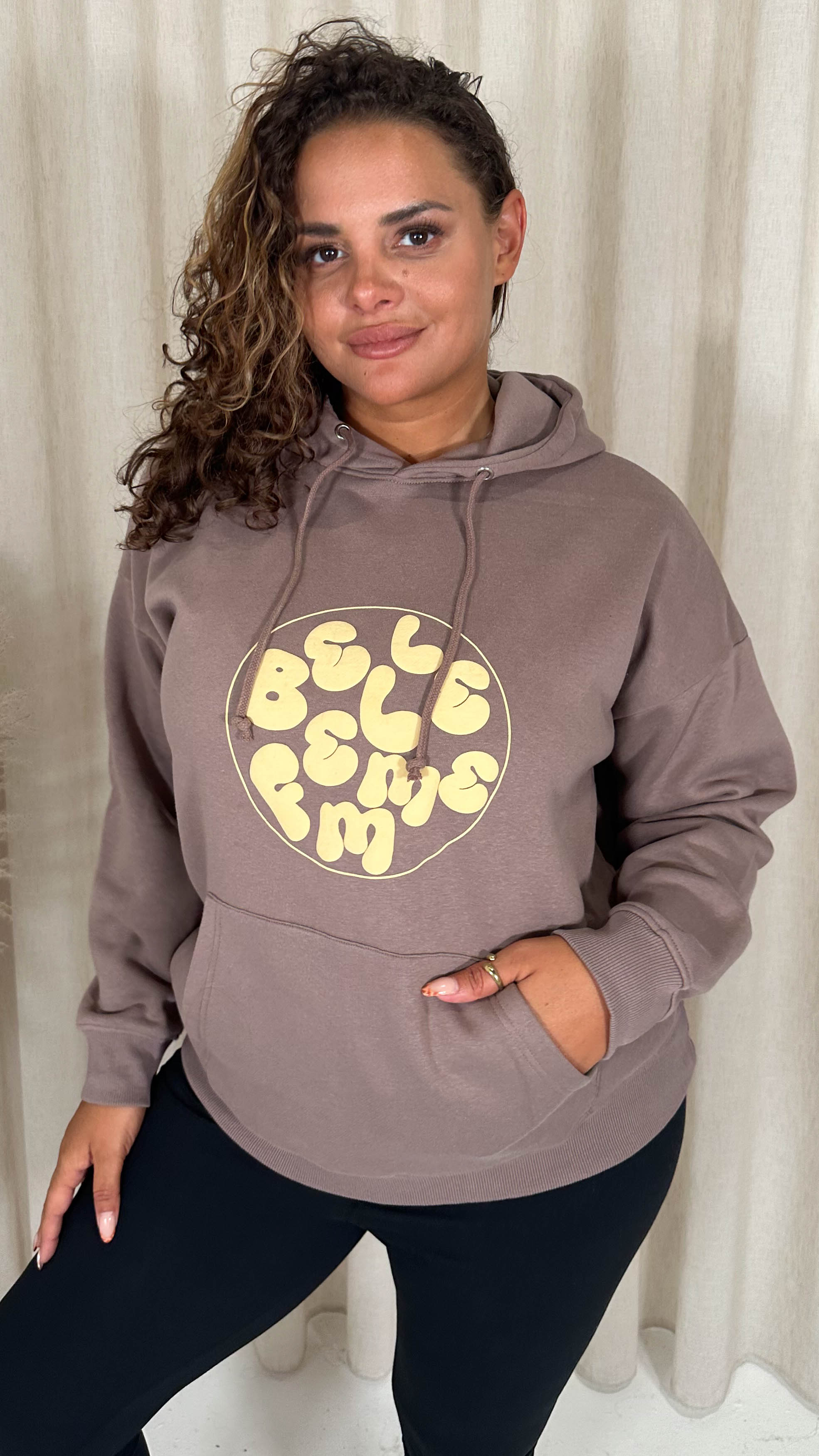 CurveWow Puff Print Hoodie Taupe