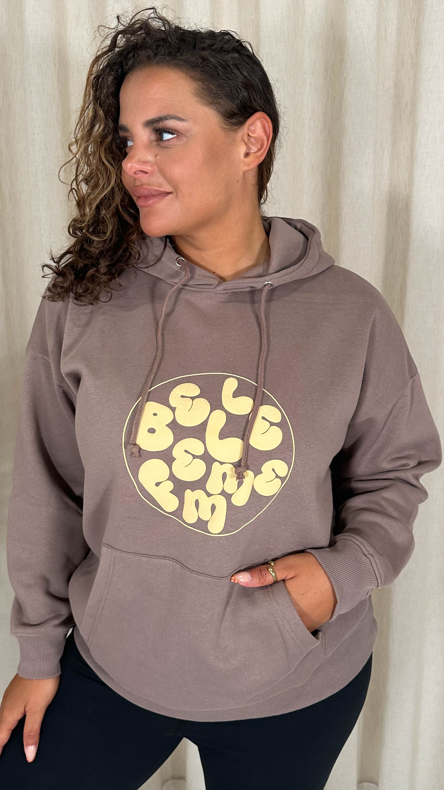 CurveWow Puff Print Hoodie Taupe