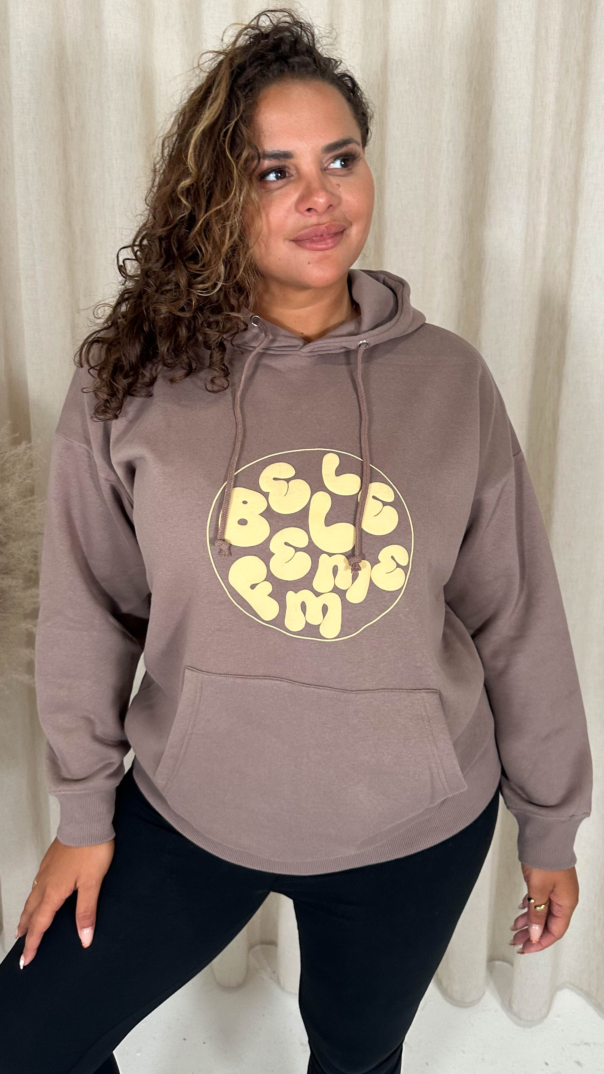 CurveWow Puff Print Hoodie Taupe