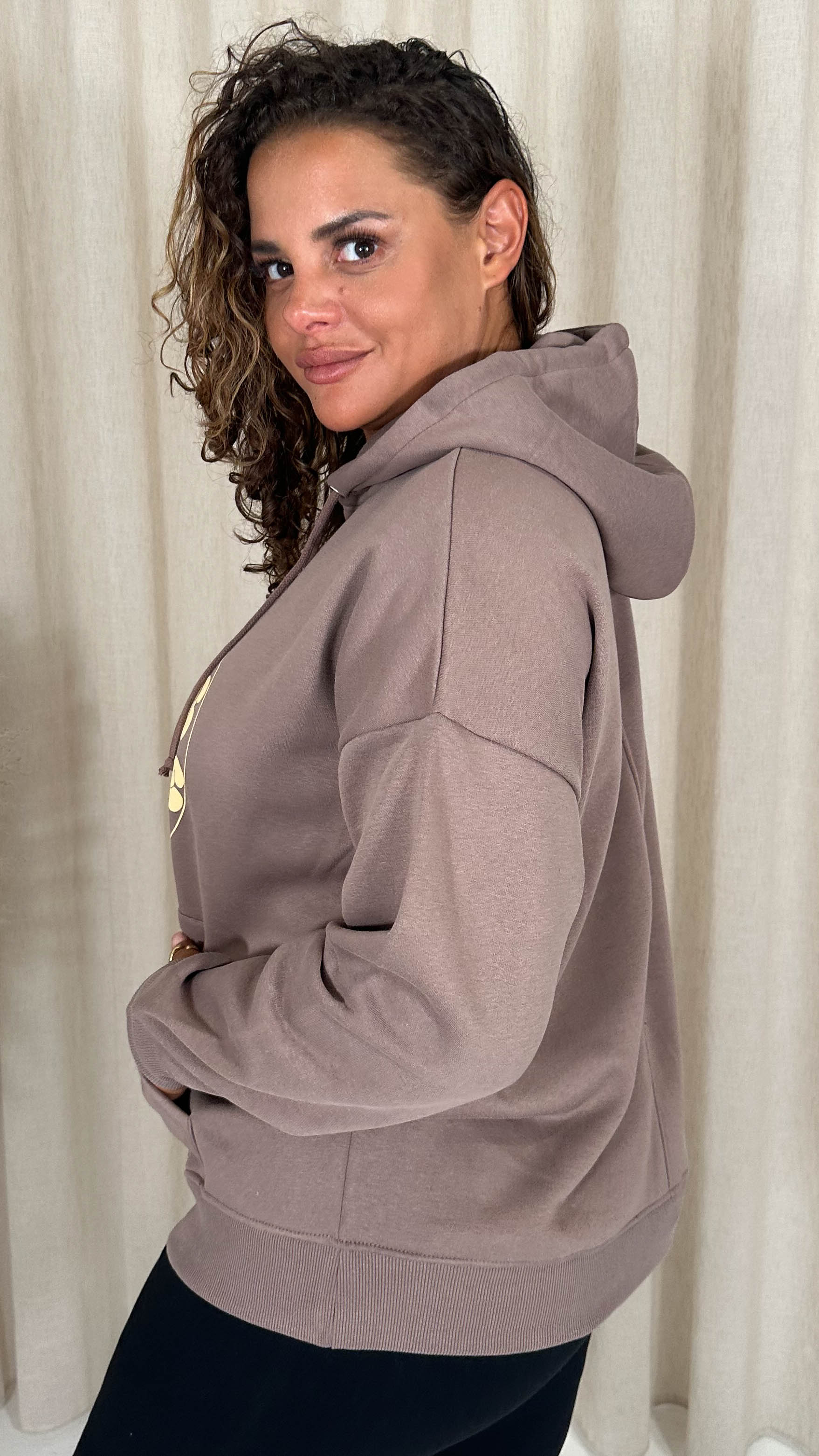 CurveWow Puff Print Hoodie Taupe