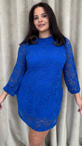 CurveWow Floral Lace Shift Dress Cobalt Blue