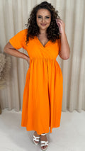 CurveWow Wrap Midi Dress Orange
