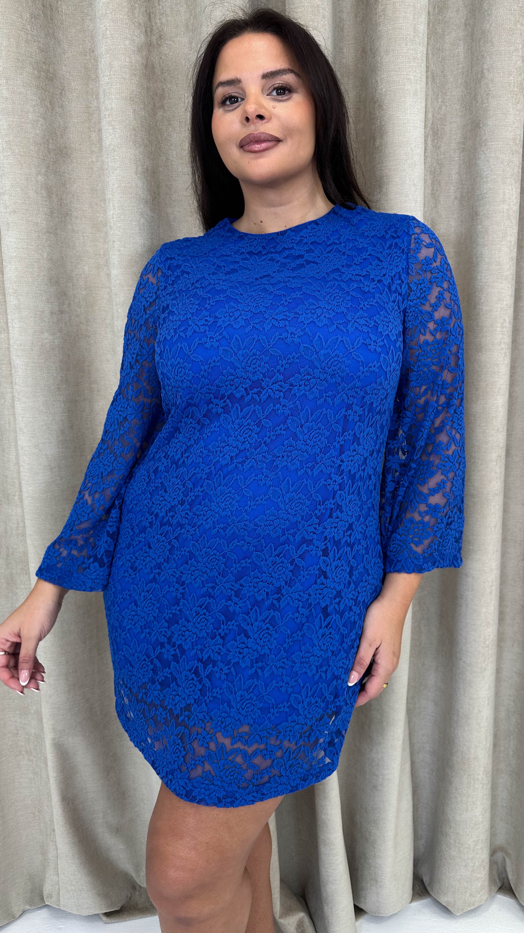 CurveWow Floral Lace Shift Dress Cobalt Blue Curvewow CurveWow Floral Lace Shift Dress Cobalt Blue Curvewow