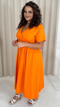 CurveWow Wrap Midi Dress Orange