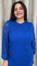 CurveWow Floral Lace Shift Dress Cobalt Blue
