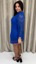 CurveWow Floral Lace Shift Dress Cobalt Blue