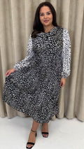 CurveWow Spliced Cowl Neck Pleated Midi Dress Mono Animal