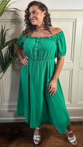 CurveWow Bardot Midi Dress Jade Green