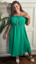 CurveWow Bardot Midi Dress Jade Green