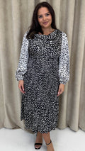 CurveWow Spliced Cowl Neck Pleated Midi Dress Mono Animal