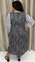 CurveWow Spliced Cowl Neck Pleated Midi Dress Mono Animal