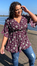 CurveWow Wrap Frill Sleeve Tunic Purple Floral