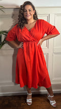CurveWow Wrap Dress Plain Red