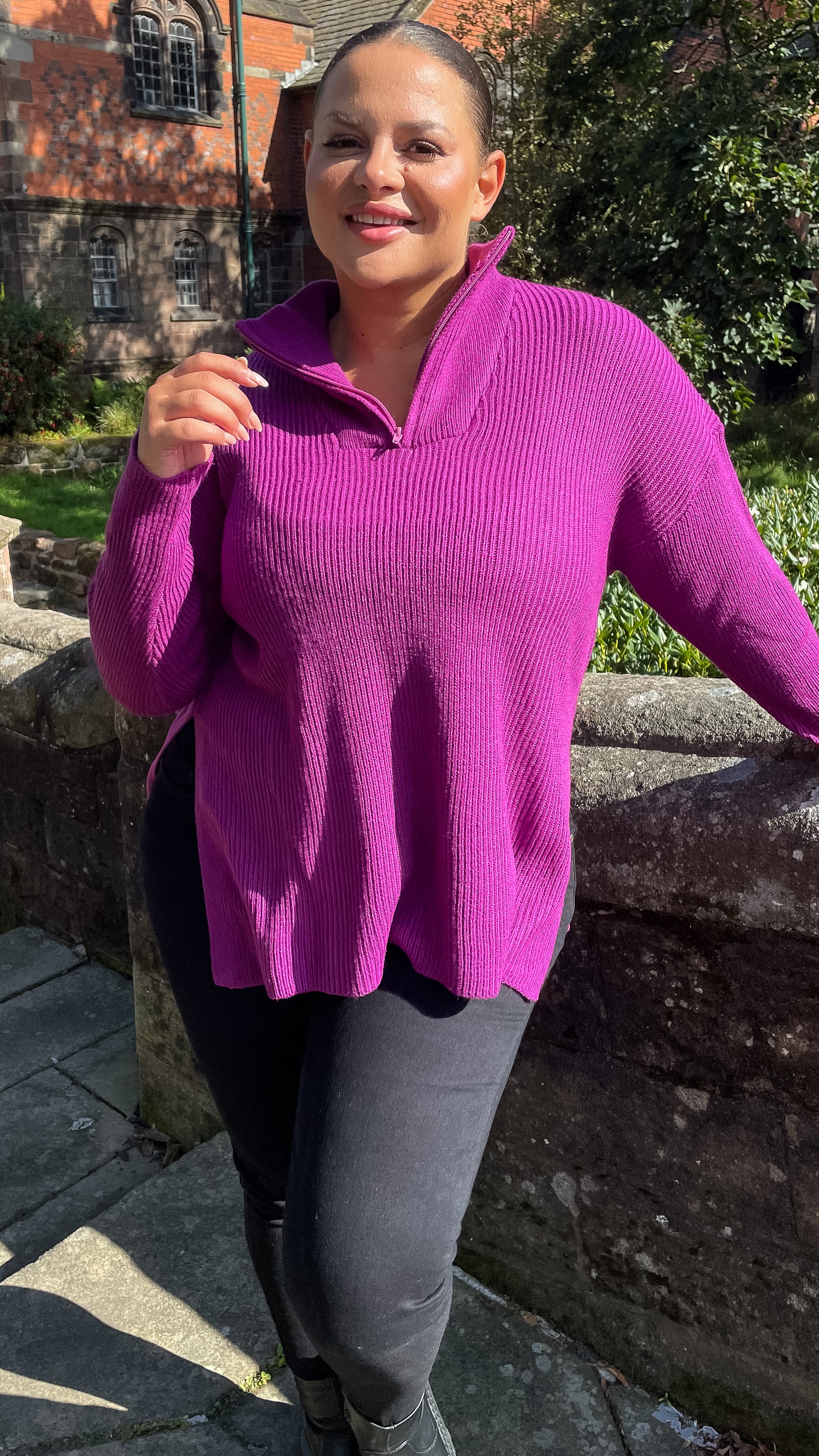 CurveWow Zip Collar Knitted Jumper Purple
