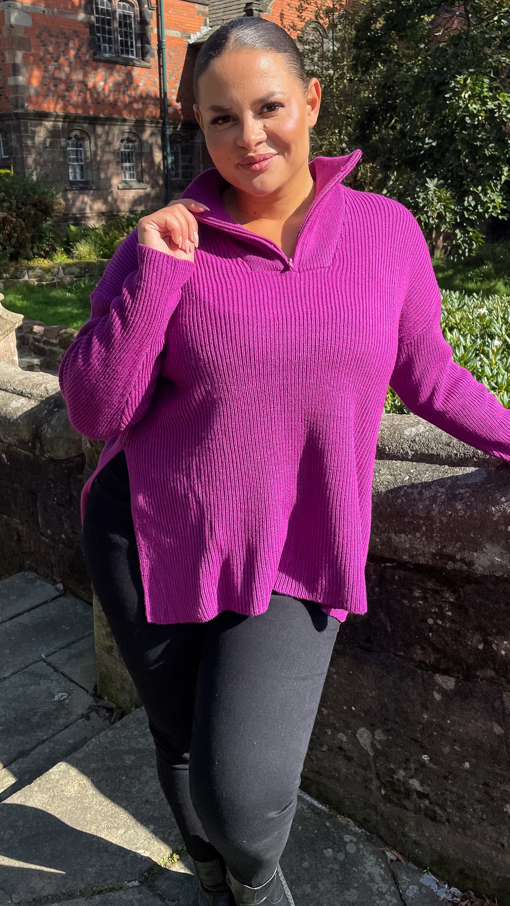 CurveWow Zip Collar Knitted Jumper Purple