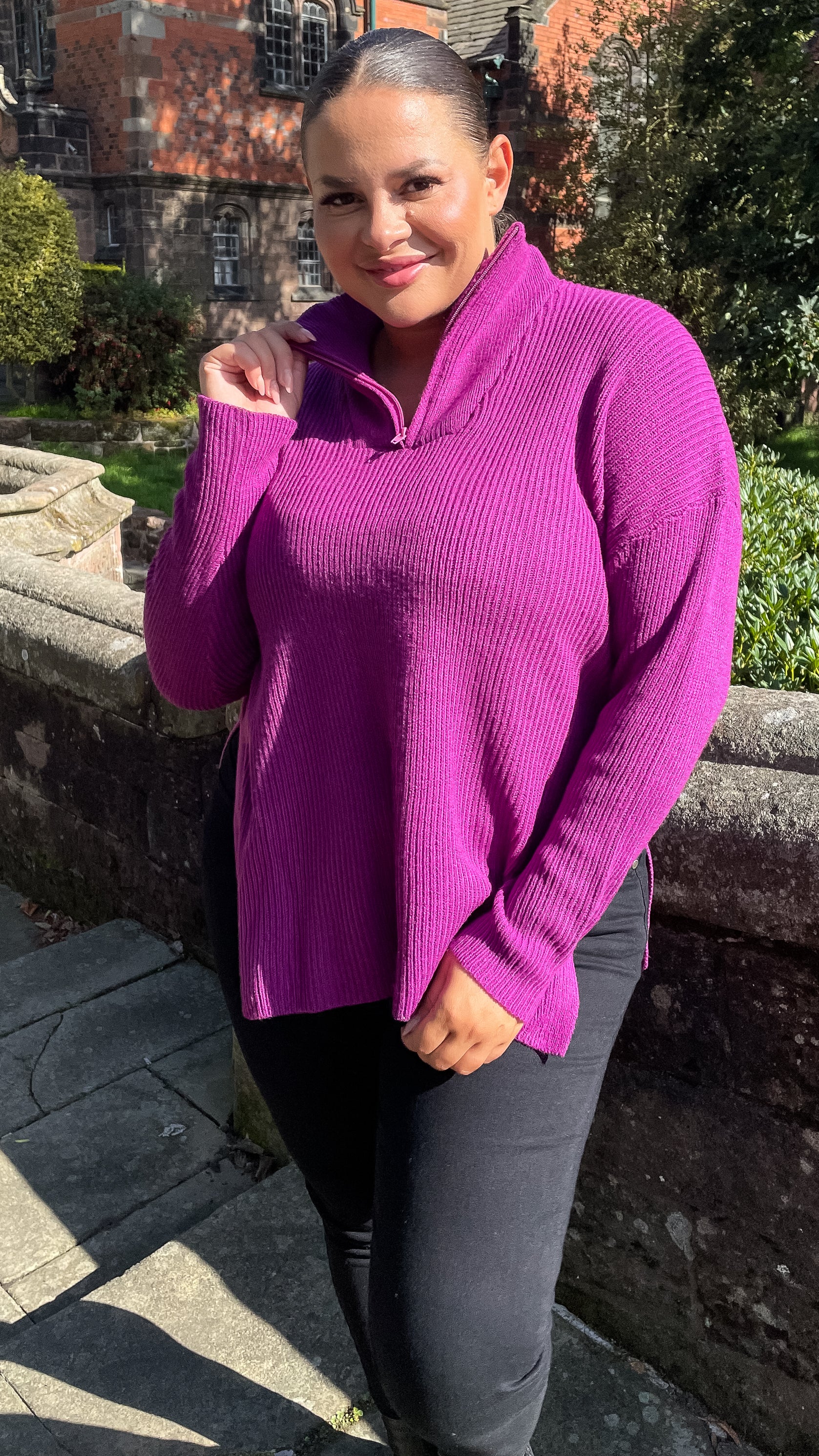 CurveWow Zip Collar Knitted Jumper Purple