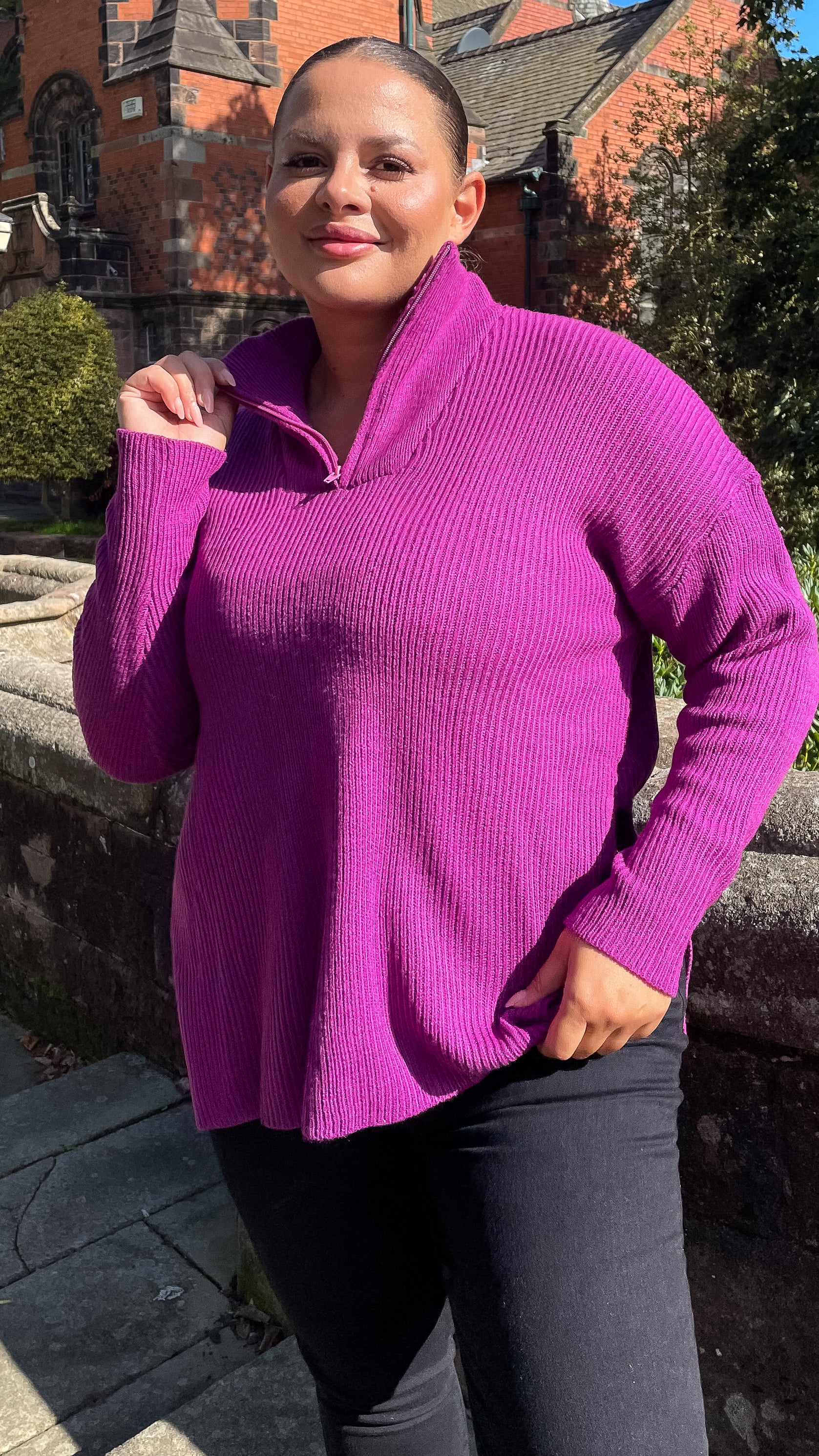 CurveWow Zip Collar Knitted Jumper Purple