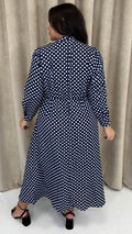 CurveWow High Neck Polka Maxi Dress Navy
