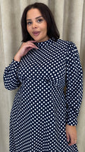 CurveWow High Neck Polka Maxi Dress Navy