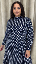 CurveWow High Neck Polka Maxi Dress Navy