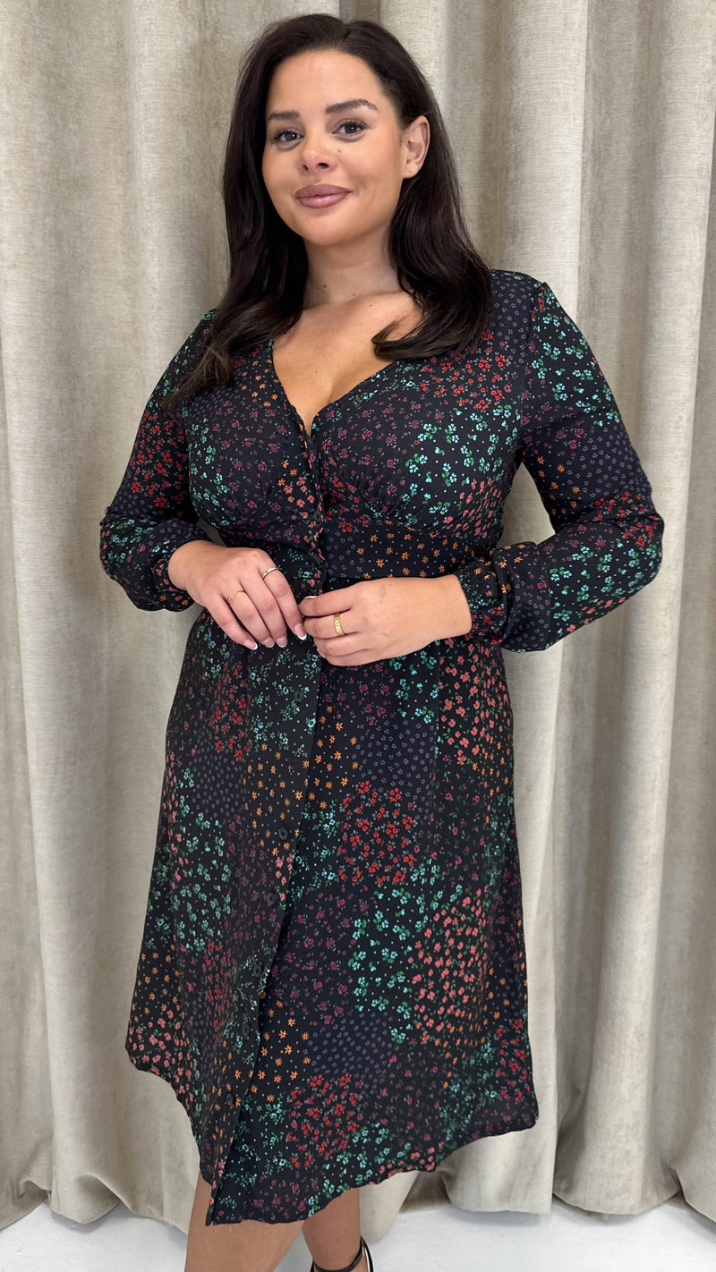 CurveWow Woven Button Front Dress Patchwork Floral