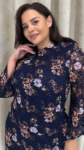 CurveWow Floral Lace Shift Dress Navy