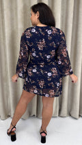 CurveWow Floral Lace Shift Dress Navy