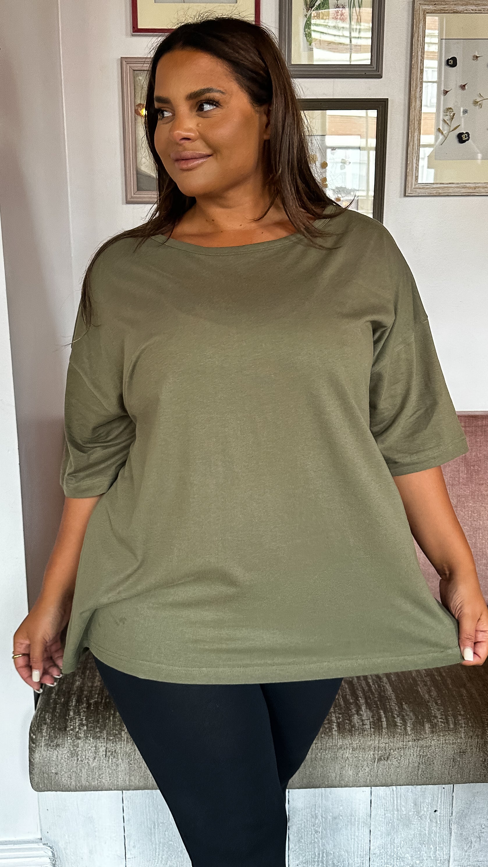 CurveWow Oversized Basic T-Shirt Khaki