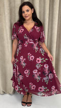 CurveWow Mesh Angel Sleeve Dress Wine Multi Floral