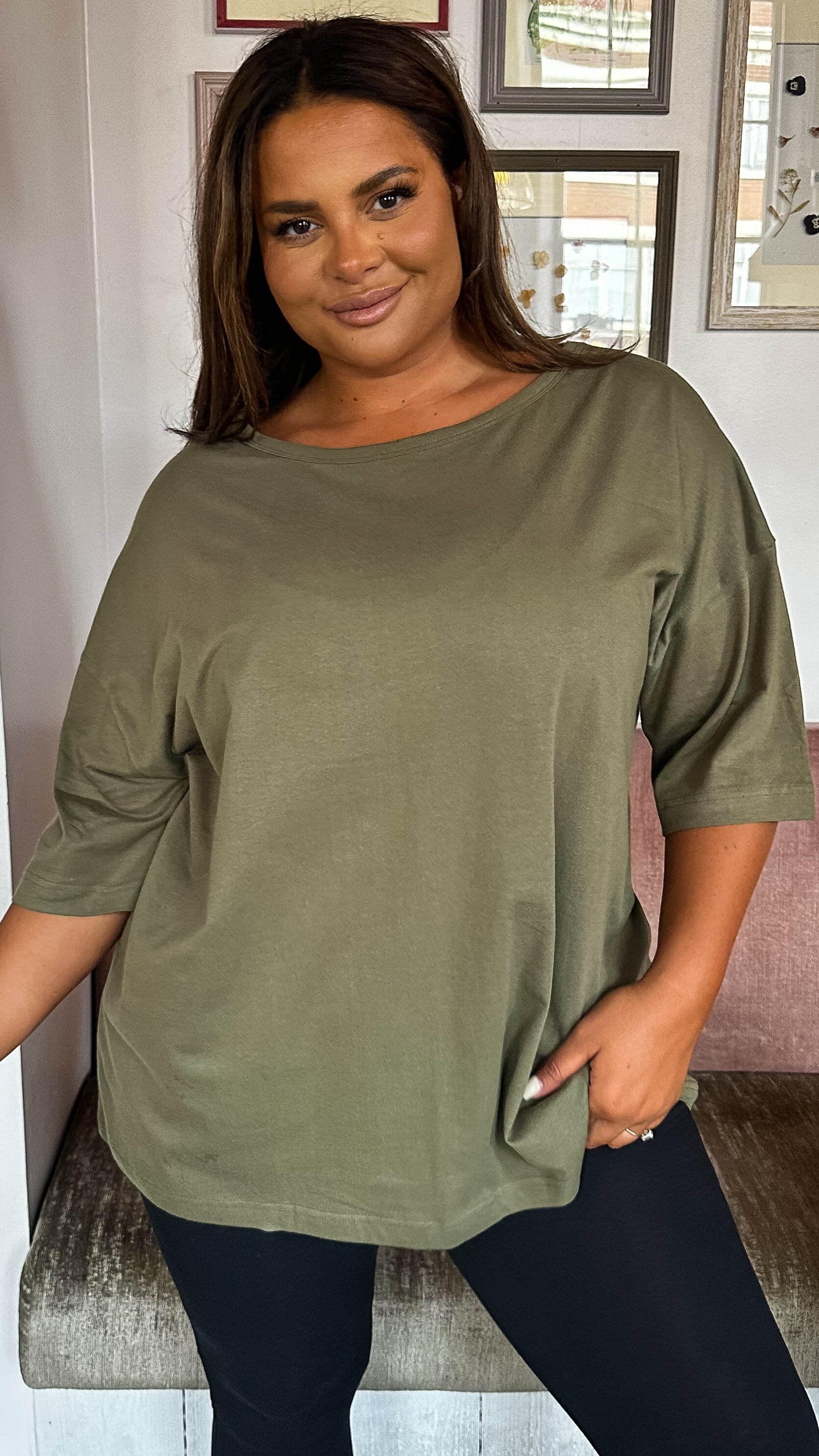 CurveWow Oversized Basic T-Shirt Khaki