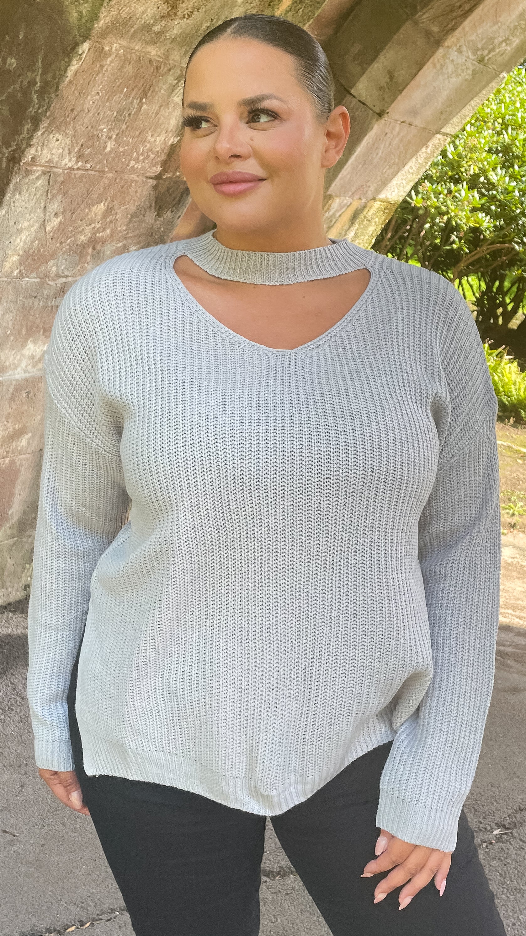 CurveWow Cut Out Tunic Jumper Grey