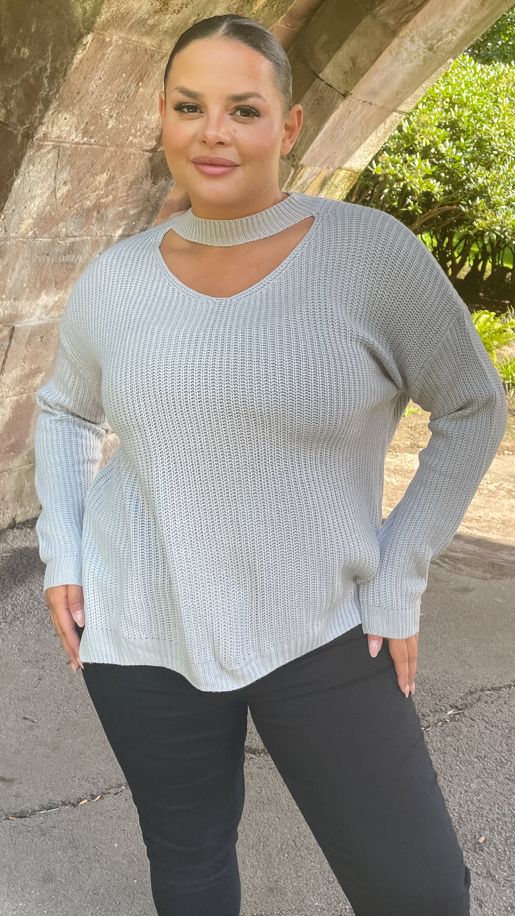 CurveWow Cut Out Tunic Jumper Grey