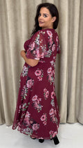 CurveWow Mesh Angel Sleeve Dress Wine Multi Floral
