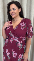 CurveWow Mesh Angel Sleeve Dress Wine Multi Floral