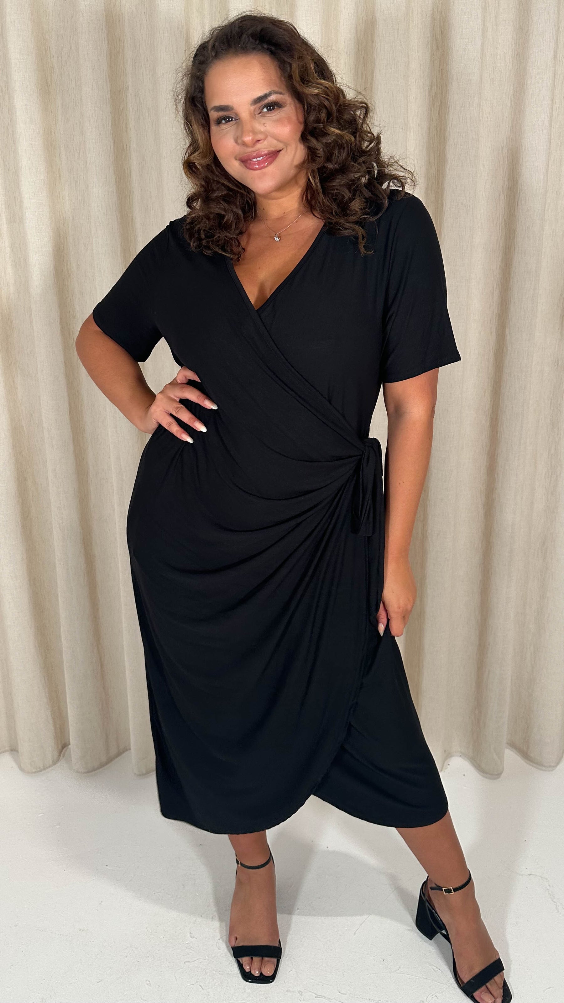 CurveWow Casual Jersey Wrap Dress Black Curvewow CurveWow Casual Jersey Wrap Dress Black Curvewow