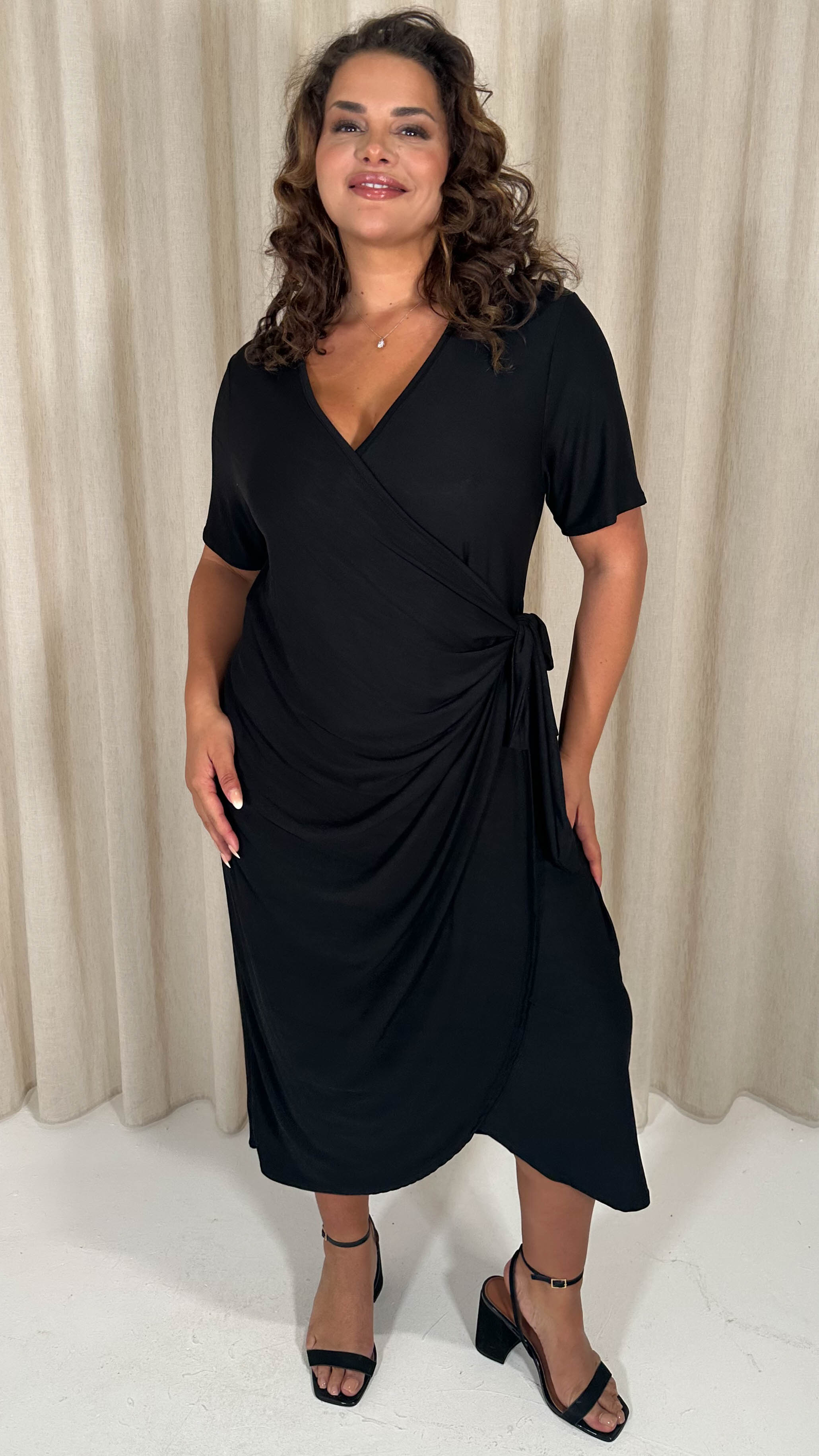 CurveWow Casual Jersey Wrap Dress Black
