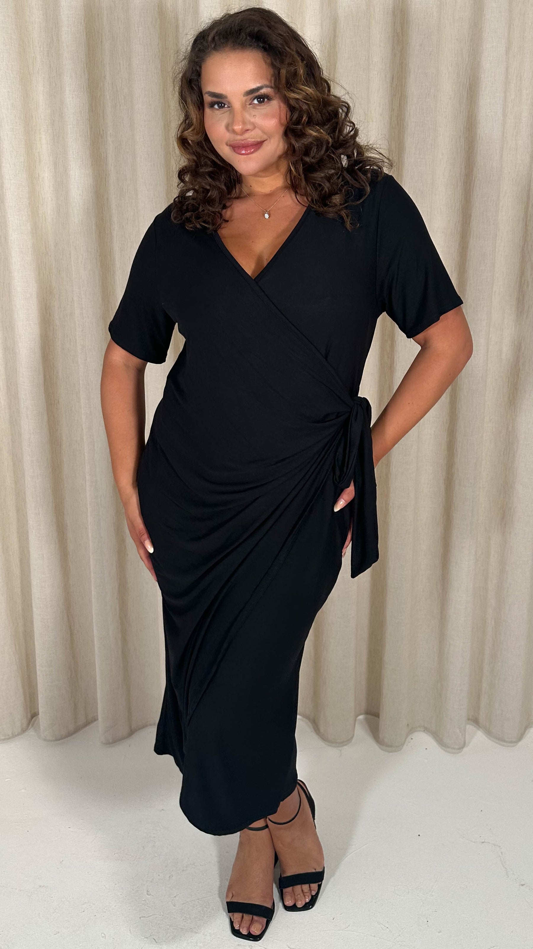 CurveWow Casual Jersey Wrap Dress Black Curvewow CurveWow Casual Jersey Wrap Dress Black Curvewow