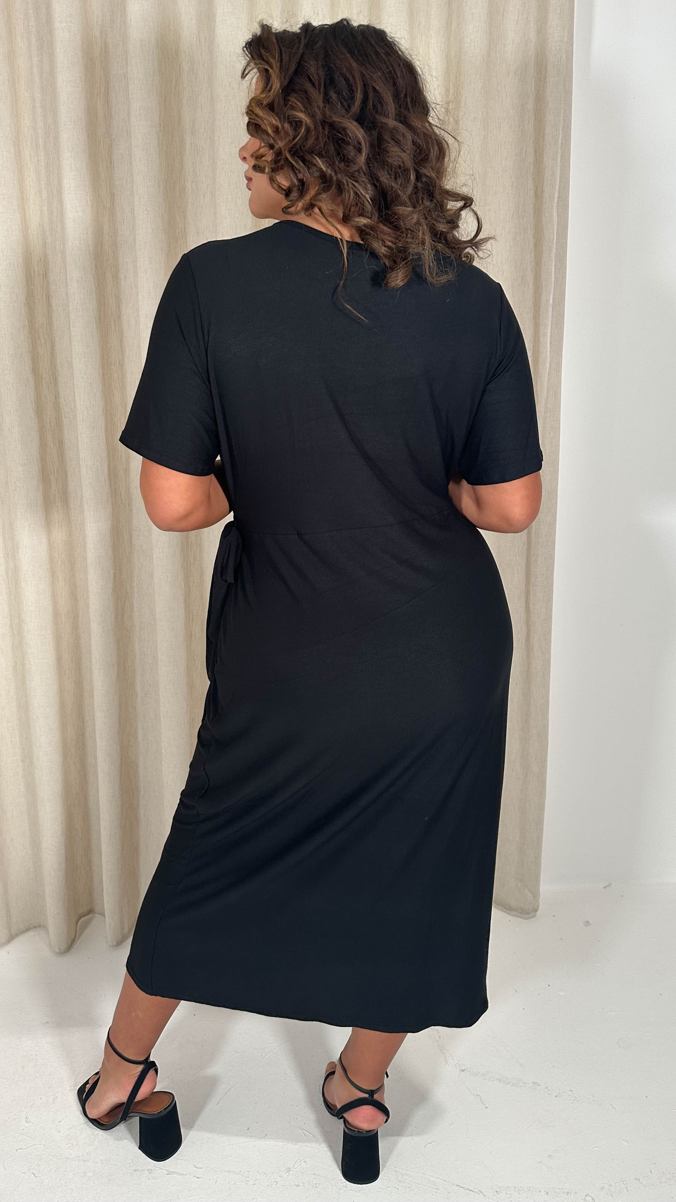 CurveWow Casual Jersey Wrap Dress Black