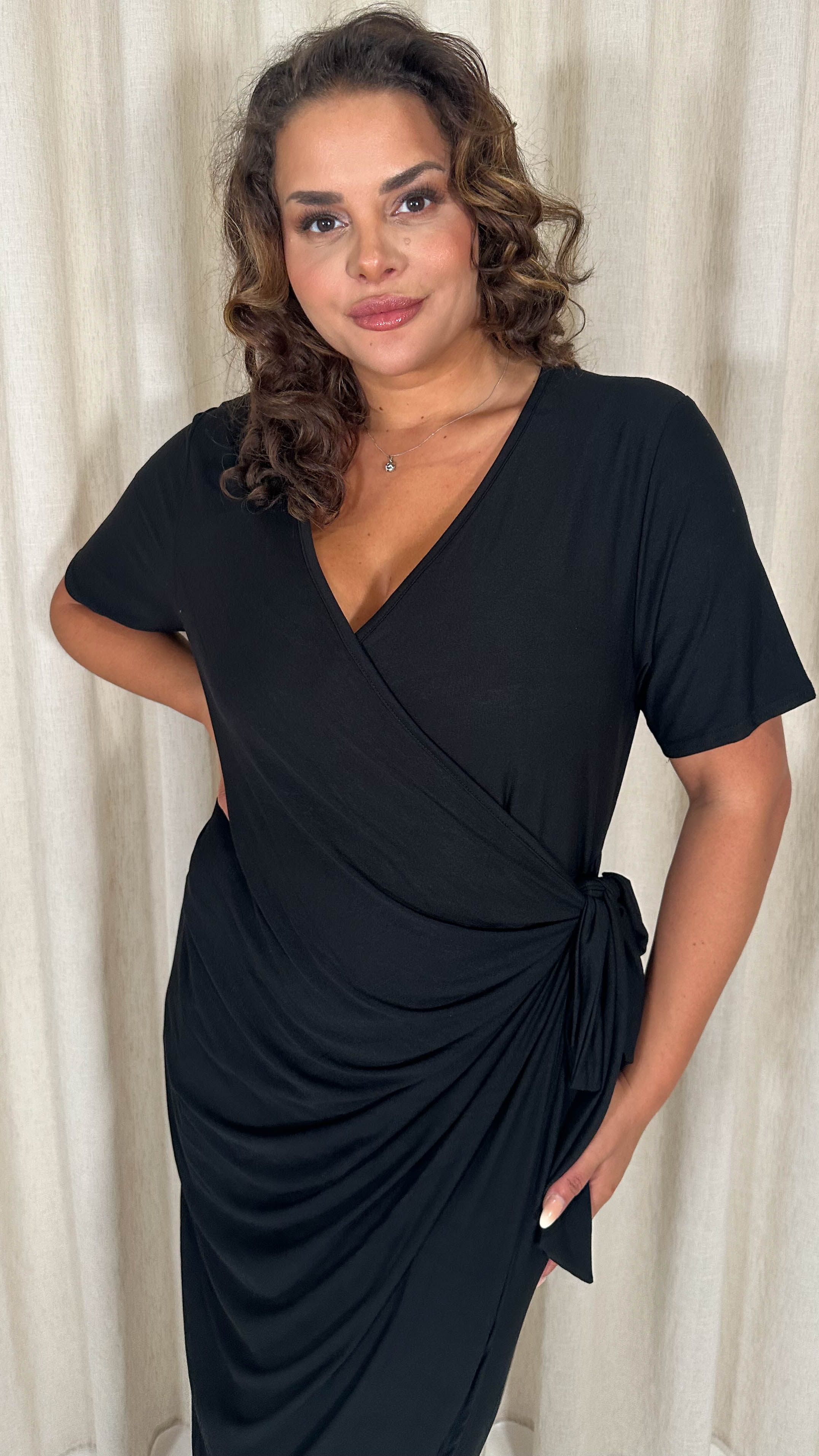 CurveWow Casual Jersey Wrap Dress Black