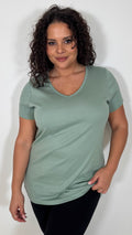 CurveWow Basic V Neck T-Shirt Sage Green