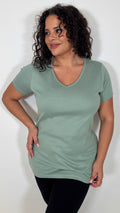 CurveWow Basic V Neck T-Shirt Sage Green